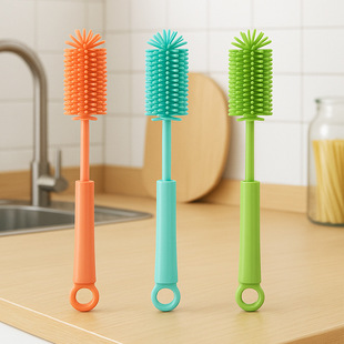 Silicone Bottle Brush Cleaning Set Baby Straw Nipple Brush 360 Degree Upright Long Handle Rotating Cleaning Brush Set