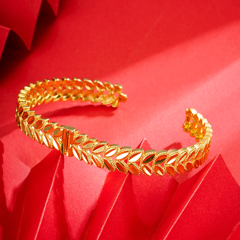 Vietnam anillo de oro de las mujeres de largo plazo no se desvanece gran trigo oreja hebilla pulsera de las mujeres hojas de aleación de cobre imitación pulsera de oro