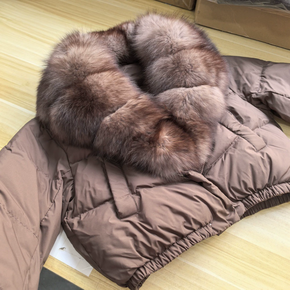 Пуховик Velvet Duck-Down зимний, короткий пуховик с крупным Faux-Fur воротником, размеры S–M