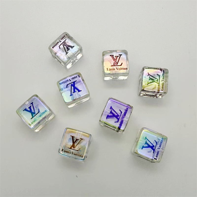 16mm acrílico transparente impresión de cuentas cuadradas de gran nombre agujero recto diy con cuentas cadena de teléfono móvil accesorios de llavero cuentas sueltas image 9