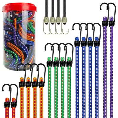 Cross-Border Hot-Selling Customizable Hook Elastic Band 20Pc Bucket-Packed Round Elastic Rope Motorcycle Luggage Binding Strap (Trailer rope/net/strap) - 20pc-luggage-rope-set