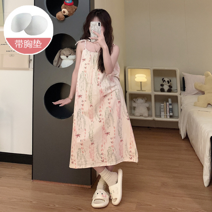 Pijamas de verano, ropa de dormir de cinturón de pecho delgada, ropa de dormir de estudiantes frescos, ropa de algodón al por mayor.