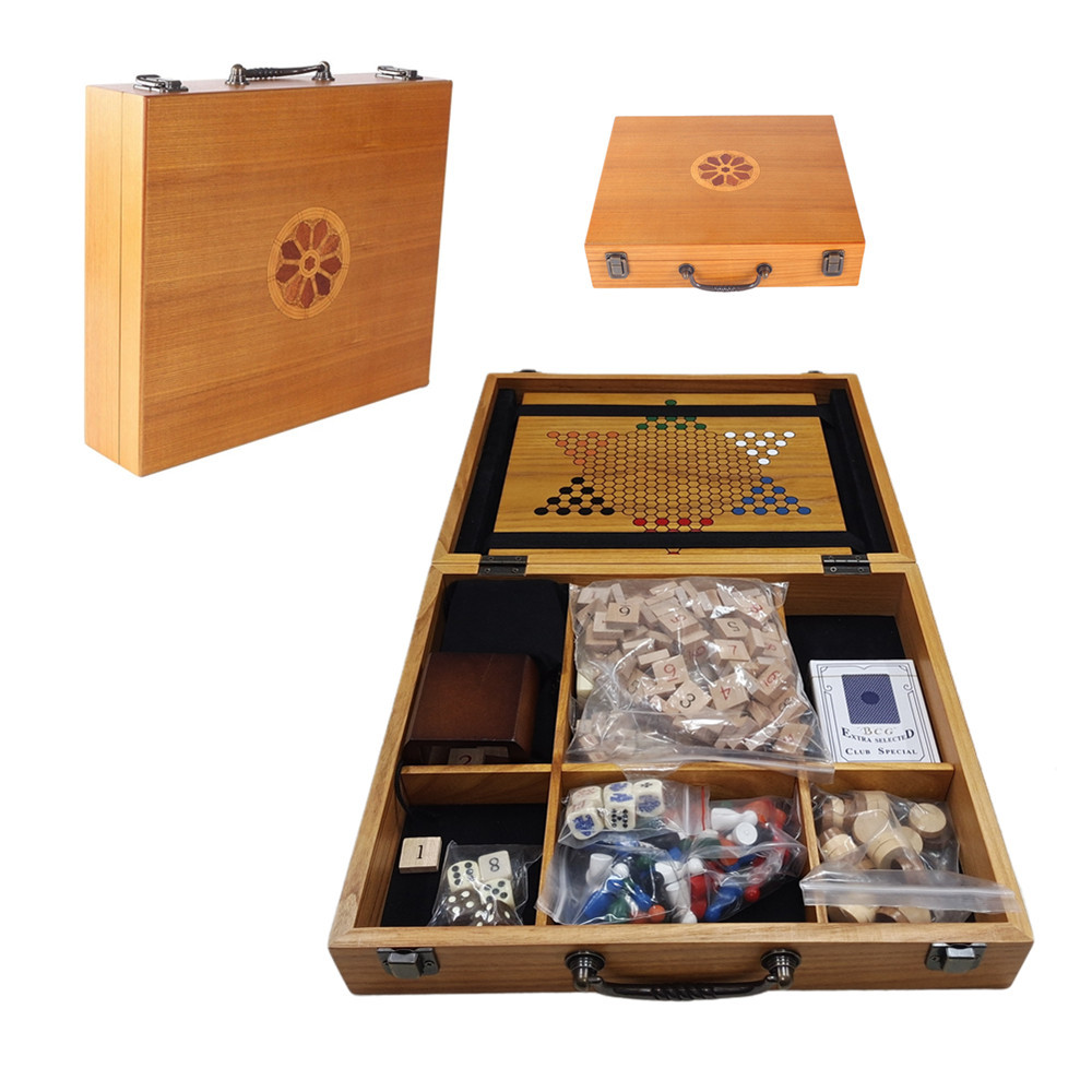 Caja de juego de ajedrez de madera maciza de alta gama, juego portátil de backgammon, go, damas, juego multijuego, exclusivamente para tableros de ajedrez internacionales.
