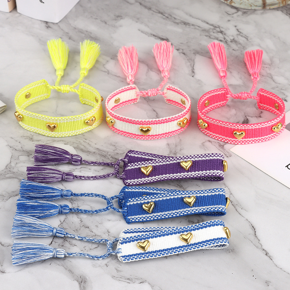 8g Weight Bracelets Classification Polyester Chain Material 1 Piece Quantity Holiday, Daily Occasion Polyester Material Heart Shape Pattern Women's Gender Knitting, Tassel Design Casual, Simple Style Style Casual Simple Style Heart Shape Polyester Wholesale Bracelets 4