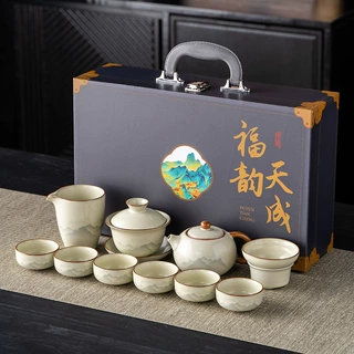 汝窑功夫茶具套装礼盒装可logo商务礼品整套公司商务活动伴手礼