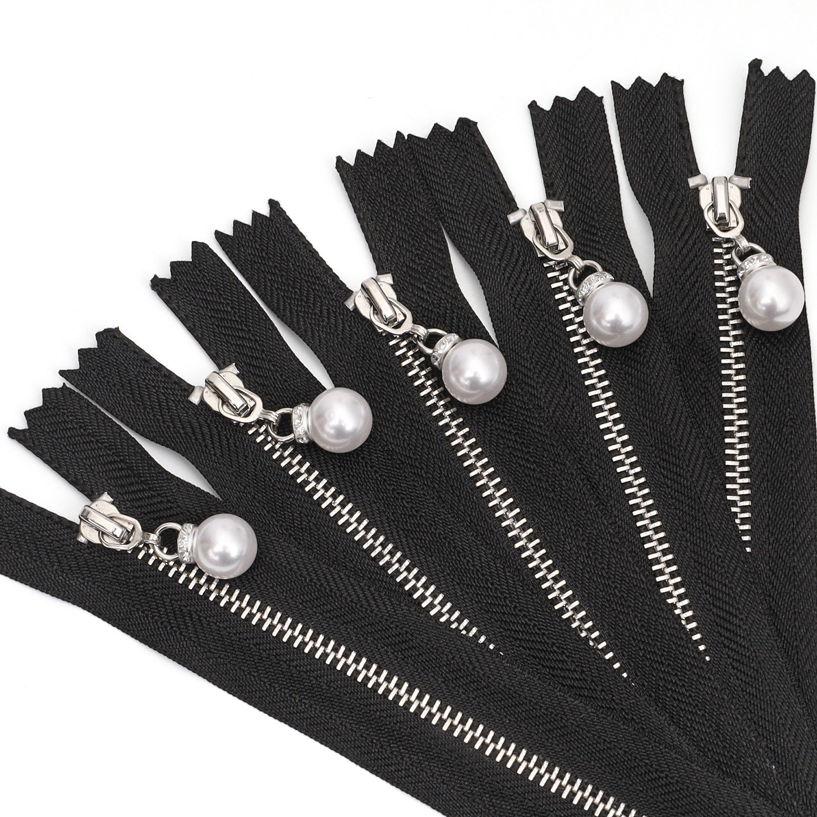 3号金属浅金白金闭尾工码勾头镶钻吊坠珍珠拉片口袋服饰箱包拉链