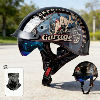Motosiklet kaskı (dəbilqə) – Foreign Trade 3C Motorcycle - 06-015-motorcycle-babe-with-face-mask-with-white-mirrors-m