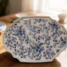 法式蓝色碎花陶瓷餐具陶瓷盘托盘异形餐盘甜品