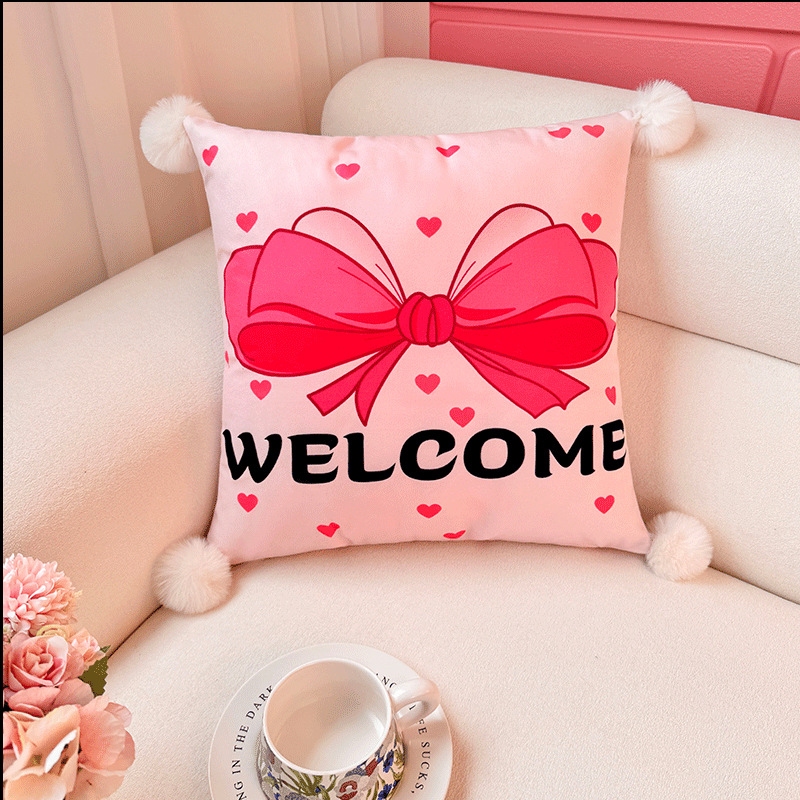 Bowknot love dopamina almohada funda de almohada sala de estar sofá almohada impresión de cabecera almohada de cintura abstracta bola de pelo