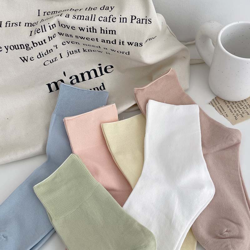 50g Weight Socks Classification Socks Lingerie Type Cotton Fabric Type A Pair Quantity Daily, Shopping Occasion Solid Color Pattern All Seasons Season Women's Gender Korean Style Style Women's Korean Style Solid Color Cotton Crew Socks A Pair 6