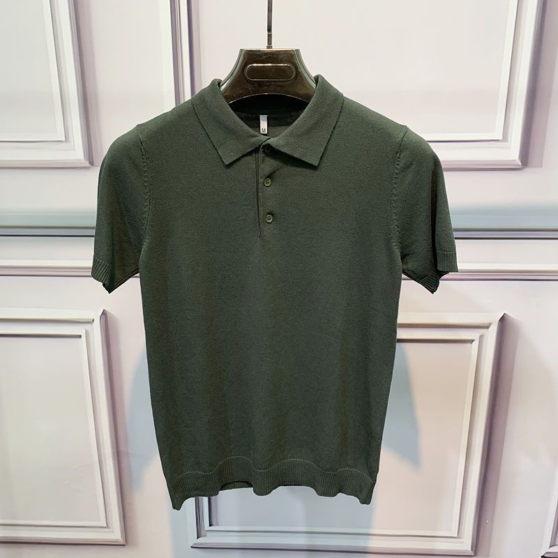 Camiseta de hombre de manga corta de punto de verano Camiseta de solapa de trabajo de color sólido delgado de estilo coreano Camiseta elástica delgada de moda al por mayor
