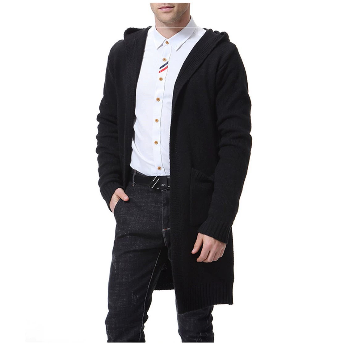 Худи, вязанный кардиган, модный свитер, длинное пальто, (跨境交易), AliExpress, утолщенный, средняя длина