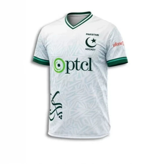 Pakistan Cricket Jersey White and Green V-Neck Sportswear Sublimation Printed Shirt