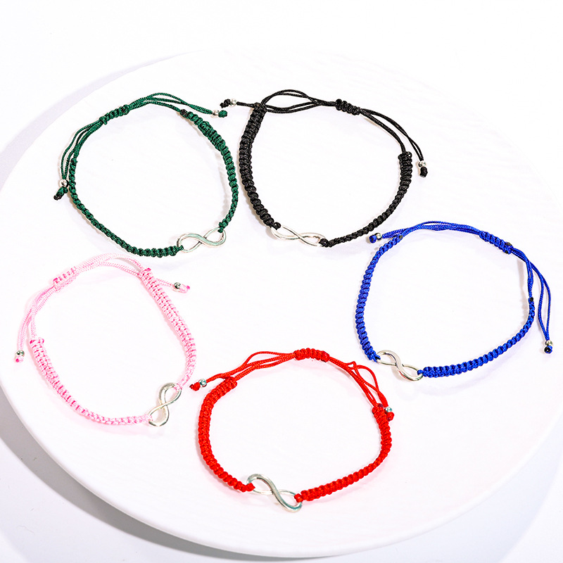 Día de San Valentín transfronterizo de Europa y los Estados Unidos 8 palabras pareja conjunto de pulsera ajustable trenzado infinito símbolo cuerda de mano mujer