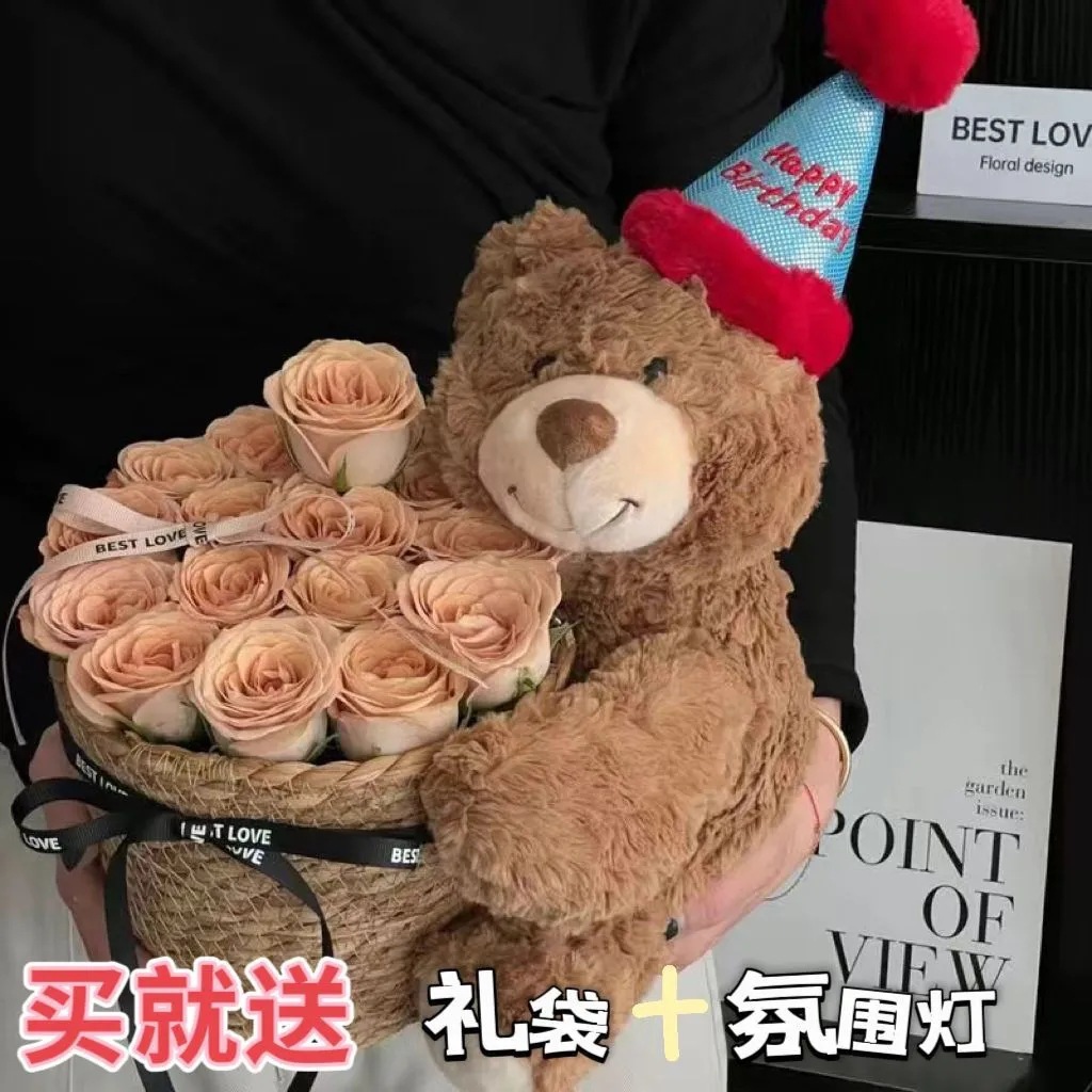 Regalos de cumpleaños flores jabón muñecas osos pequeños ramos de flores Teddy oso abrazar barril flores simuladas para regalos de novia