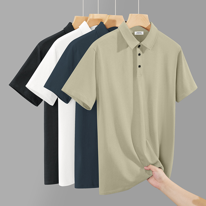 260G Heavyweight Pure Cotton Polo Shirt, Young Men's Short-Sleeve T-Shirt, New Summer Style, Long-Staple Cotton Turn-Down Collar Short-Sleeve T-Shirt