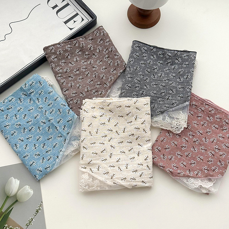 Flor francesa idílica dulce pañuelo de cabello de encaje empalme decoración retro pañuelo triangular bandana bufandas de seda correa de cabello