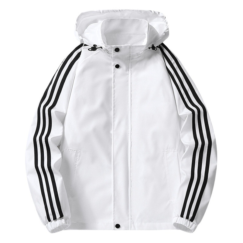 Primavera rápida de retorno de la chaqueta de hombre tres barras impermeable a prueba de viento desmontable chaqueta de pareja con capuchón marca de moda