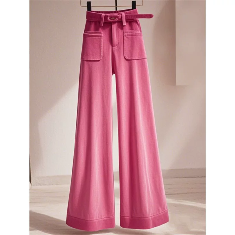 2903 Зимой маленький человек с высокой талией, тонкие прямые брюки, грушевидная фигура, высокая мода, дикая грязная розовая повседневная