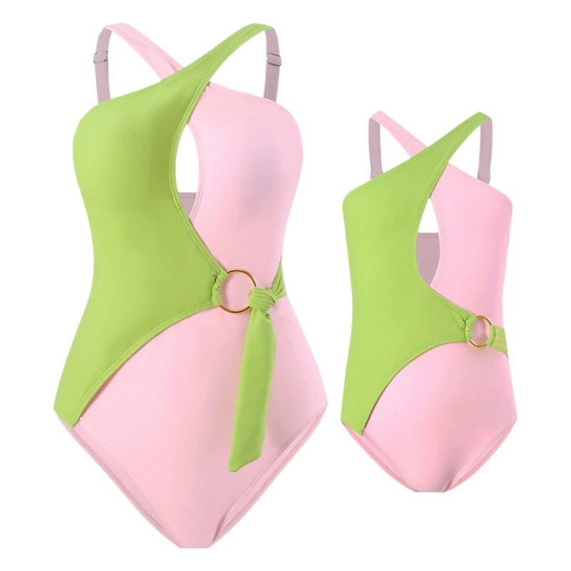 Европейские и американские слитные купальники для женщин, в стиле Amazon, облегающие, сексуальные, с цветовыми блоками, пляжные комплекты для родителей и детей, готовы к оптовой продаже