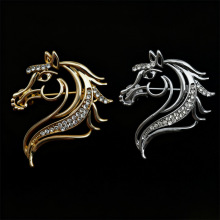 合金镀金马头胸针 眼部水钻鬃毛水晶 时尚精致跨境爆款饰品可批发