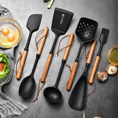 黑色相思木柄硅胶厨具耐高温锅铲7件套装不粘锅煎铲家用汤勺刮刀