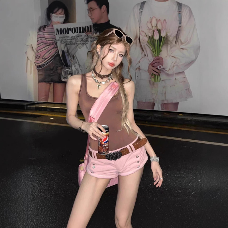 Y2K Millennium Style European and American Hot Girl Ribbed Low-Waist Denim Ultra-Short Shorts for Women, New Summer Slim Fit Hip-Hugging Hot Pants