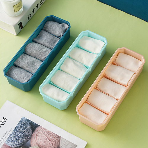 5-compartment sock storage box, underwear storage box, multi-functional plastic compartment, stackable underwear storage box