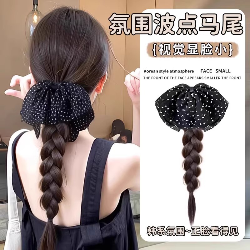 Coleta Falsa Trenzada con Moño y Pinza Fibra de Alta Temperatura con Pinza de Garra para Mujer