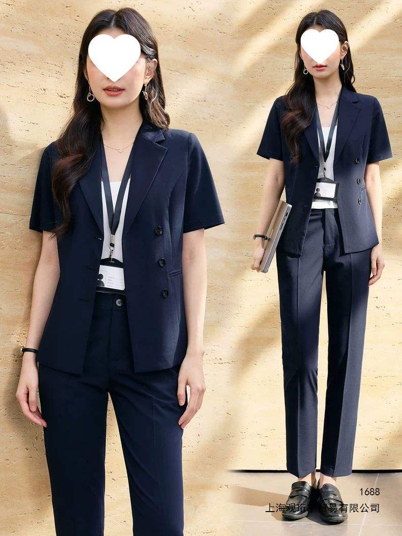 Summer short-sleeved interview suit for women, slim fit, formal business attire, administrative/receptionist work uniform