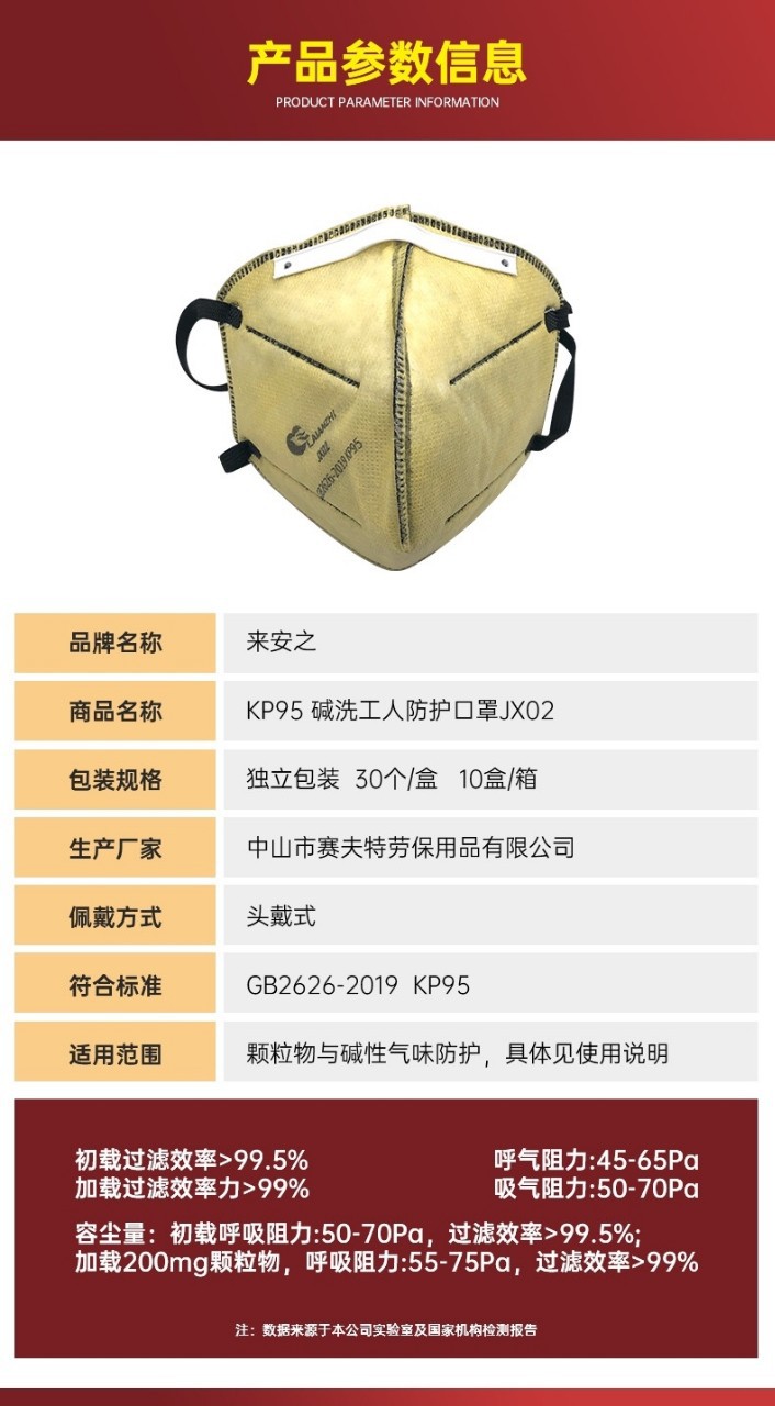 来安之JX02碱洗工人行业防护口罩KP95雾霾碱性气体作业防尘头戴式