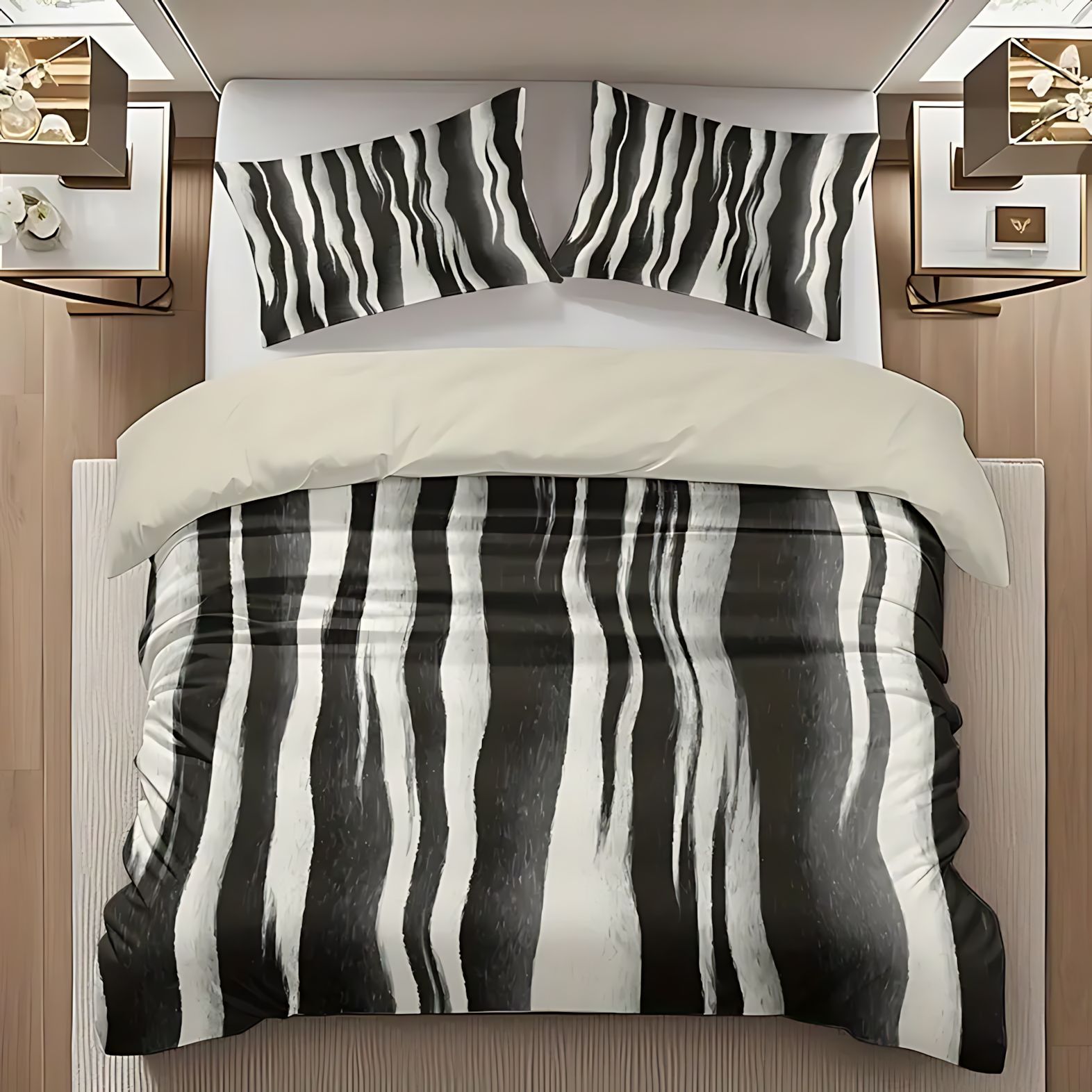 TEMU / JIT transfronterizo blanco y negro rayas de polirido impresión digital 3D colcha colcha colcha set para diseñar