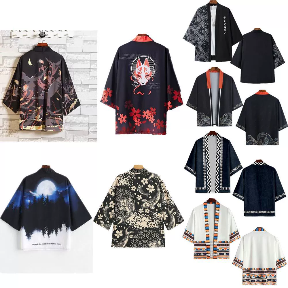 Трансграничные горячие продажи в национальном стиле ретро тренд кардиган плащ 3D цифровой принт повседневная повседневная рукавная рубашка кимоно