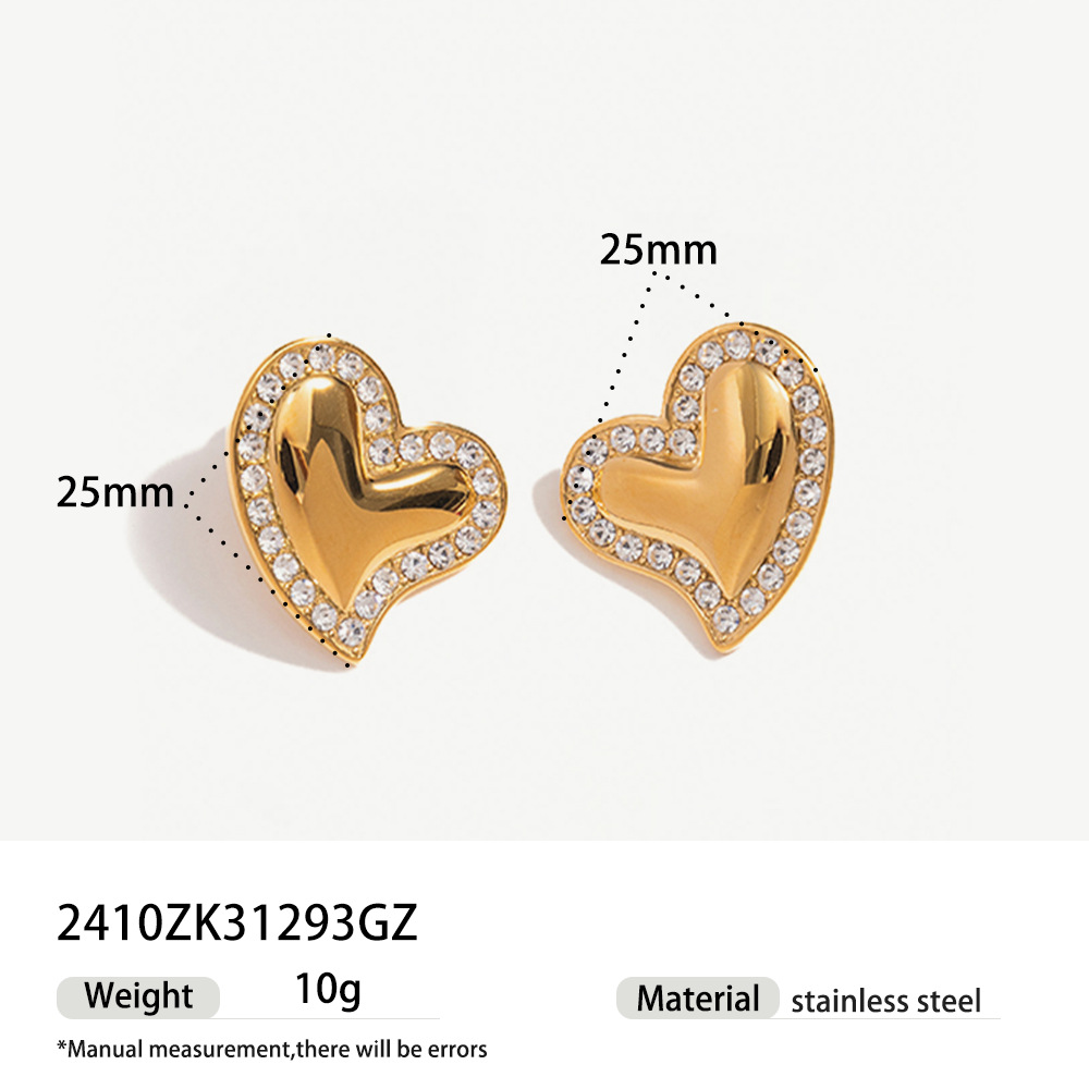 Taina europa peones de corazón de melón acero de titanio chapado 18k oro real diamantes aretes de moda para mujeres joyerías de lujo al por mayor