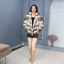 新款大方领粟鼠水貂皮草短款貂皮大衣青紫蓝外套