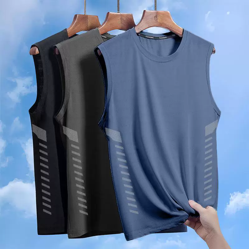 Silk breathable quick dry vest, men's sports T-shirt with a round collar for leisure, suitable for outdoor wear
