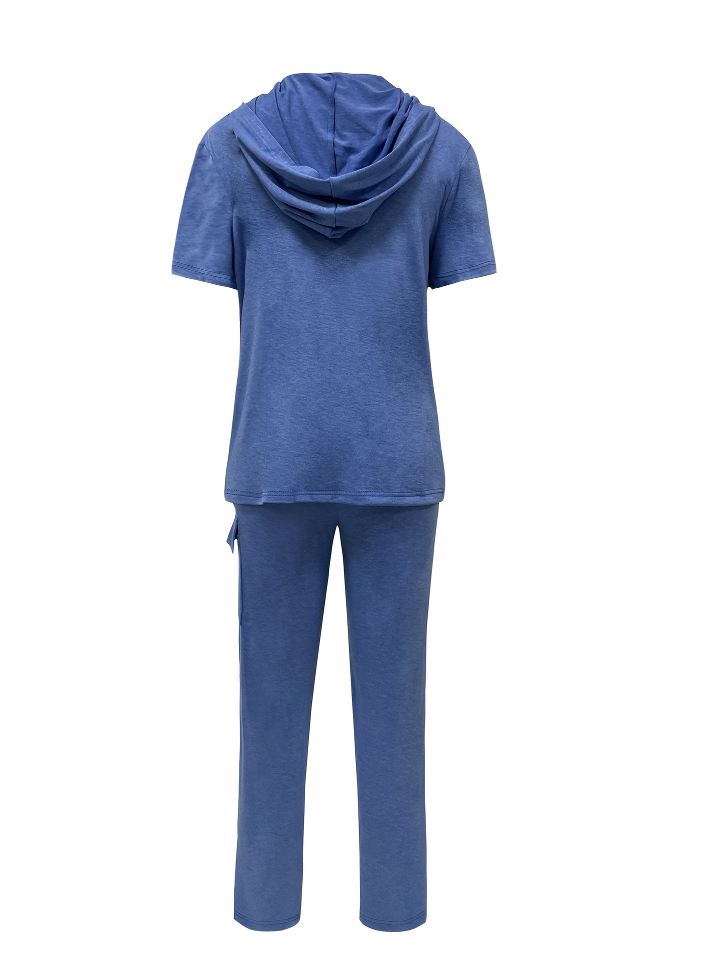 Women's Casual Hooded T-Shirt & Straight Leg Pants Set - Solid Color Lounge Outfit (S-XXL, Blue/Black/Gray/Red)_ecoleips.com