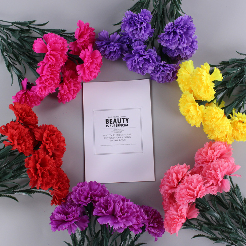 Factory wholesale net red 7 fork thorn leaf carnation simulation flower props shooting holiday flowers home decoration ornaments