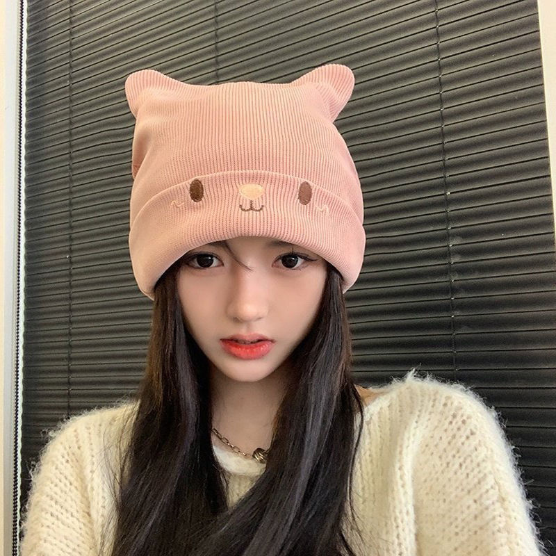 秋冬季保暖护耳堆堆帽女包头防风月子帽冷帽显脸小百搭针织毛线帽|undefined