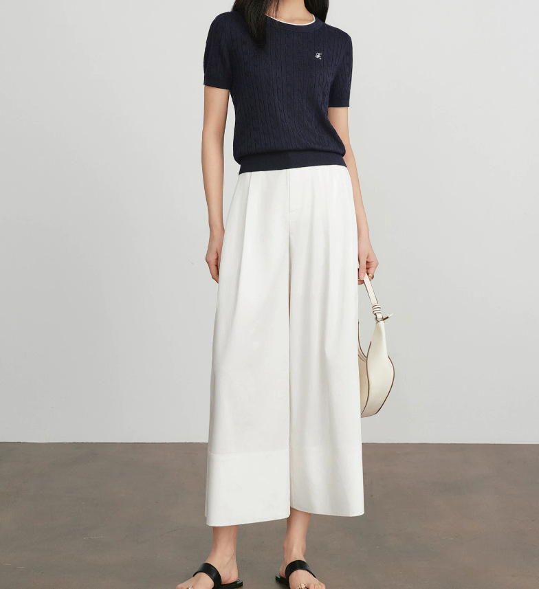 Quần culottes nữ ống rộng cạp cao không áp, phong cách rộng thùng thình xuân hè 2026 — màu trắng chi tiết 8