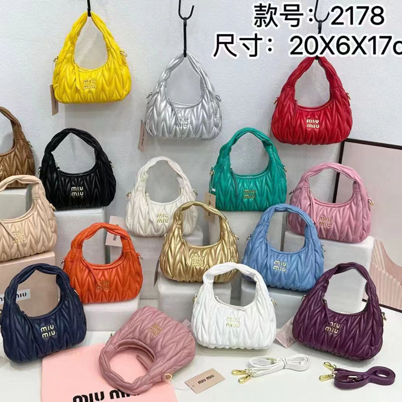 Miu Crescent Dumpling Bag Lambskin Pleated Bag Hobo Armpit Cloud Bag Single Shoulder Satchel Crossbody Bag for Women
