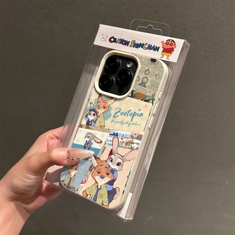 Collage Judy Nick for Apple 16PROMAX Phone Case iPhone15 Litchi Pattern 14 Large Hole 13 Soft Case