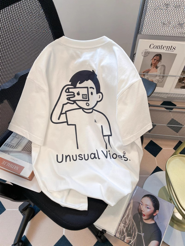 欧货潮牌趣味卡通短袖T恤男女夏季宽松复古小众chic港味体恤上衣|undefined