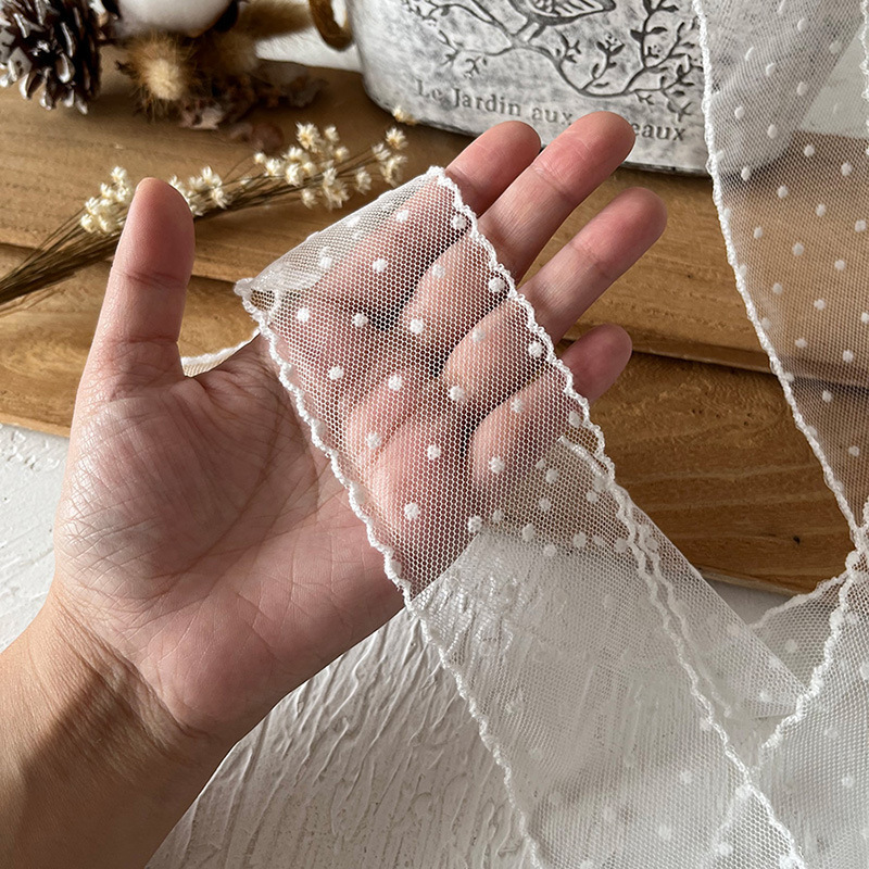 5cm wide color flocking wave dot mesh shell tooth lace lace DIY Lolita hair band clothes decoration