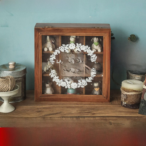 Nine-grid jewelry storage box acrylic small wooden box desktop wooden zakka hair tie sorting gift box