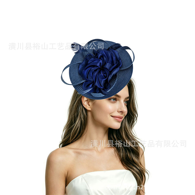 Amazon's best-selling straw hat with floral and feather decorations, suitable for horse racing events, tea parties, and banquets, available for wholesale