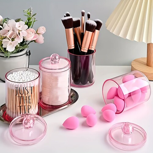 Acrylic PS Transparent Cotton Swab Storage Box with Lid, Bathroom Makeup Pad Container, Dental Floss Storage Box