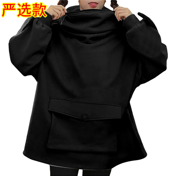 Cross-border factory autumn and winter fleece-lined vests women's long design super cute frog hooded lazy wind coat top