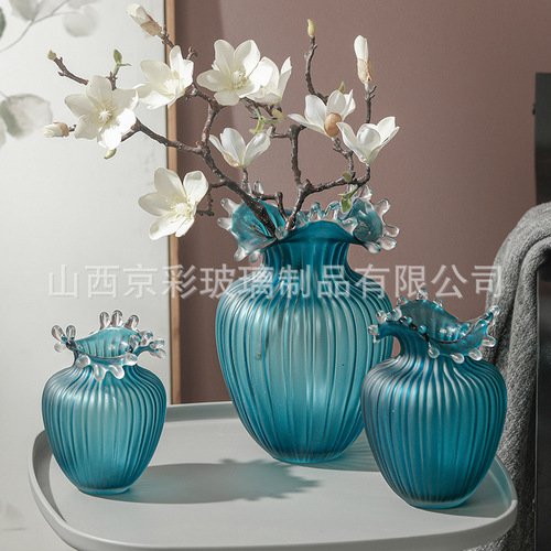 Modern Minimalist Wave Mouth Sand Polished Original Color Glass Flower Vase for Fresh Cut Flowers, Entryway, Living Room, Bedroom, Dining Room Decor