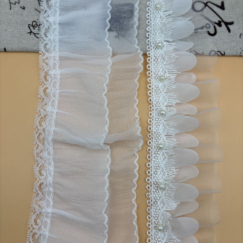 In-Stock Double-Layer White Lace Mesh Pleated Decorative Trim for Clothing, Skirt Edges, Curtains, Tablecloths, and Home Textile Lace Accessories